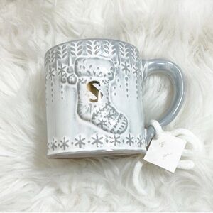 NWT Anthropologie monogrammed S holiday glazed stocking Christmas mug Anthro NEW